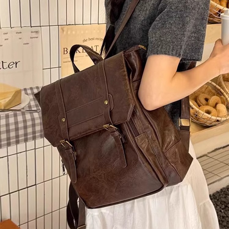 Leather Backpack Vintage - Mochila Casual Feminina em Couro PU